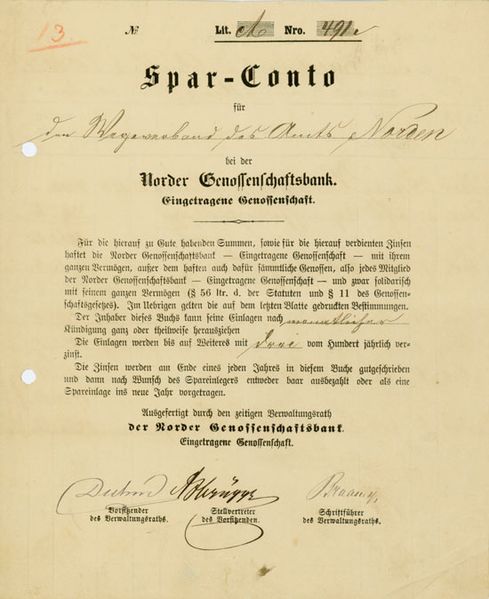 Datei:Norder Genossenschaftsbank Sparkonto 1871.jpg